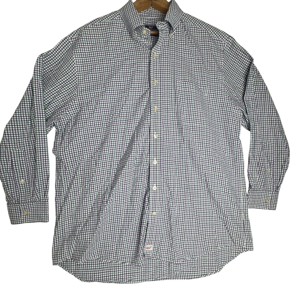 Vineyard Vines Slim Fit Murray Shirt Mens XL Gingham Plaid Green Purple Cotton